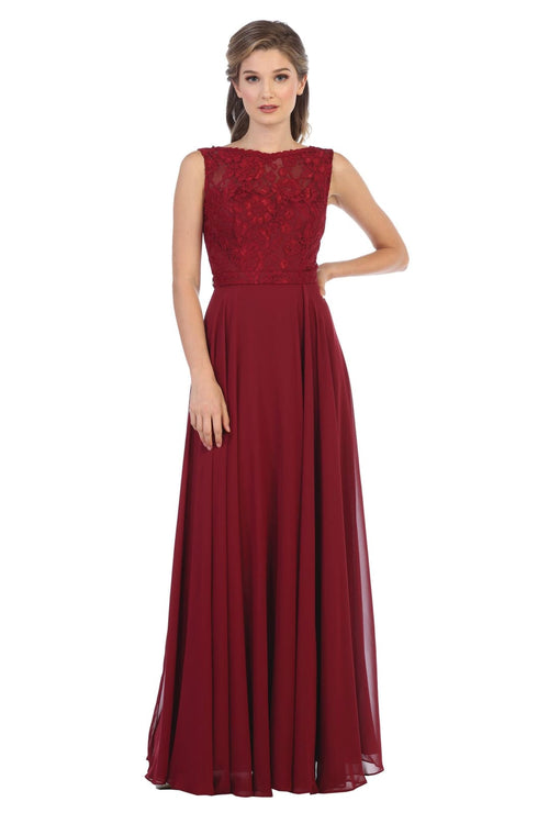 Long Sleeveless Bridesmaids Lace Chiffon Dress - The Dress Outlet