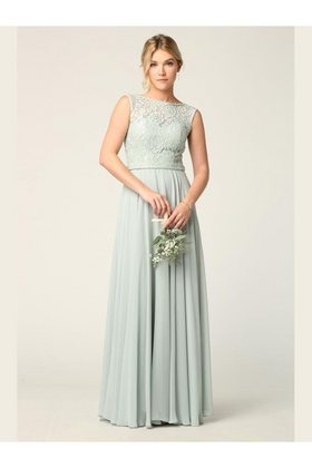 Eva USA 3299 Long Sleeveless Bridesmaids Lace Chiffon Dress