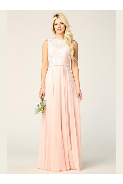 Long Sleeveless Bridesmaids Lace Chiffon Dress - The Dress Outlet