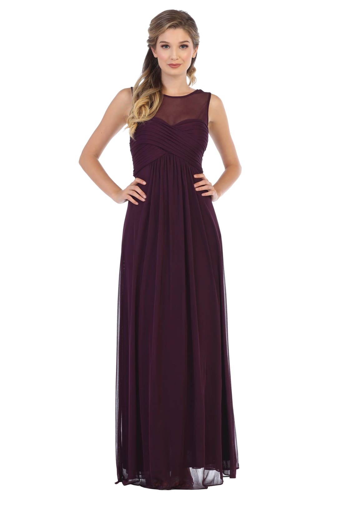 Long Sleeveless Bridesmaids Stretch Chiffon Dress - The Dress Outlet