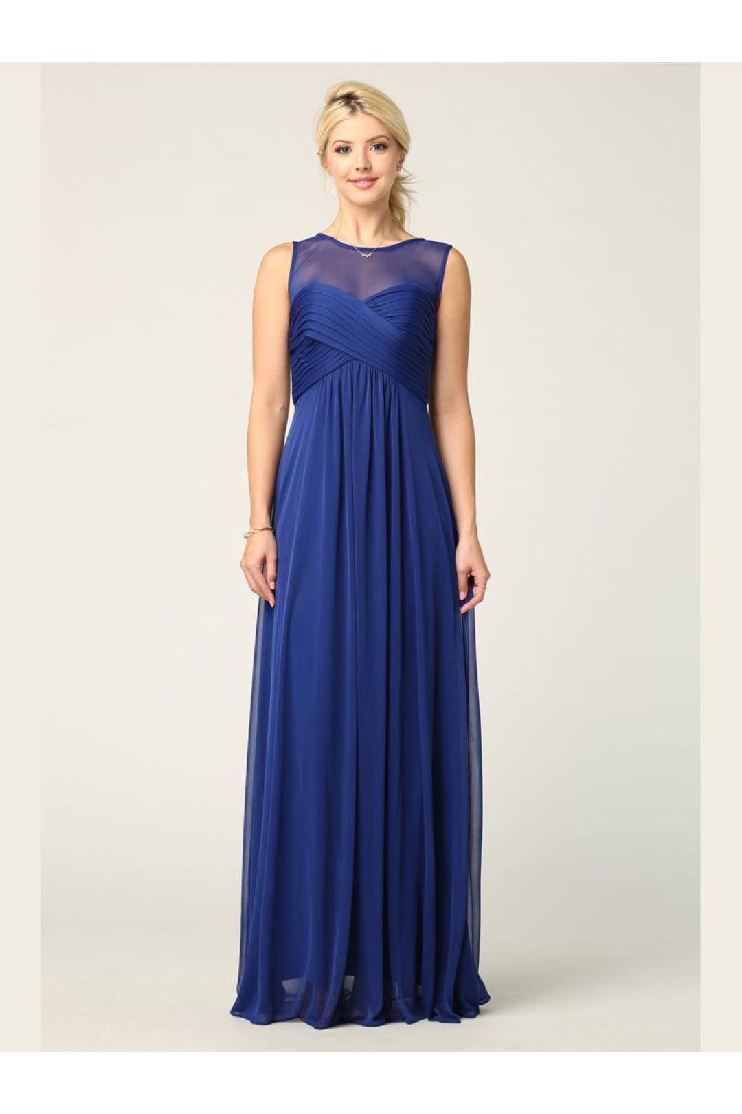 Long Sleeveless Bridesmaids Stretch Chiffon Dress - The Dress Outlet