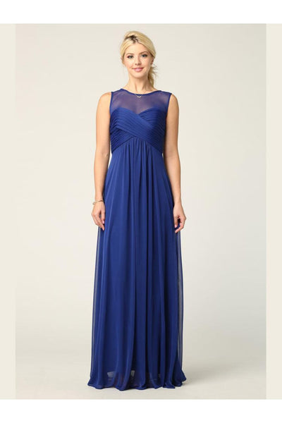 Long Sleeveless Bridesmaids Stretch Chiffon Dress - The Dress Outlet