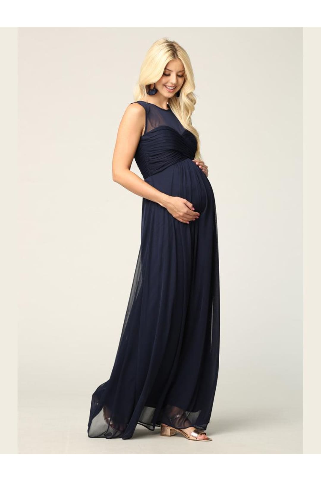 Long Sleeveless Bridesmaids Stretch Chiffon Dress - The Dress Outlet