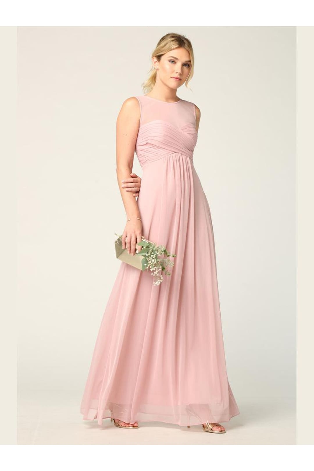 Long Sleeveless Bridesmaids Stretch Chiffon Dress - The Dress Outlet