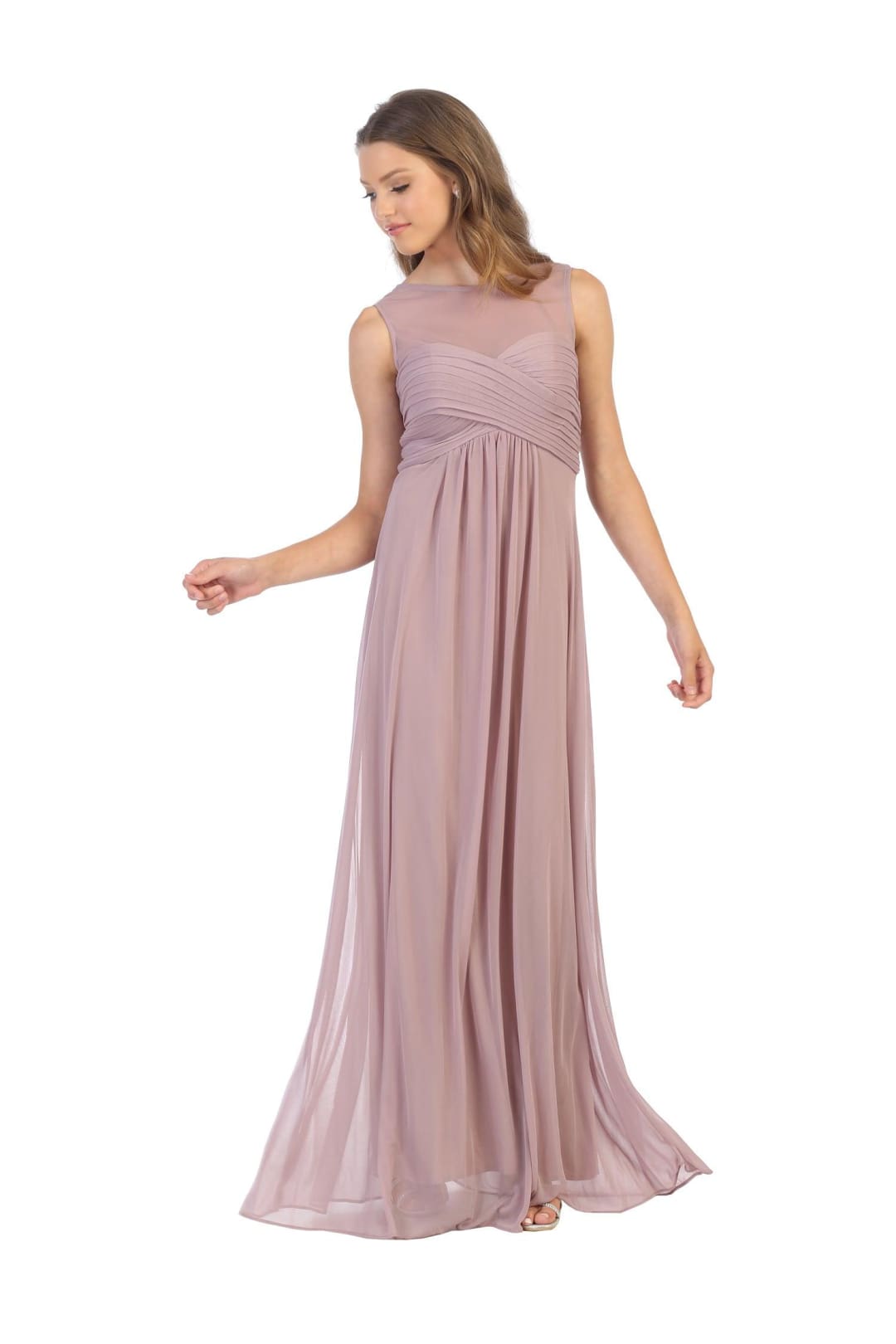 Long Sleeveless Bridesmaids Stretch Chiffon Dress - The Dress Outlet