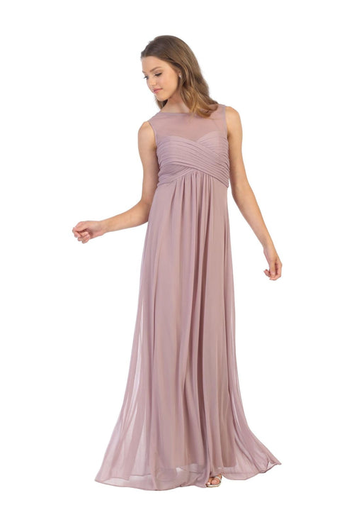 Long Sleeveless Bridesmaids Stretch Chiffon Dress - The Dress Outlet