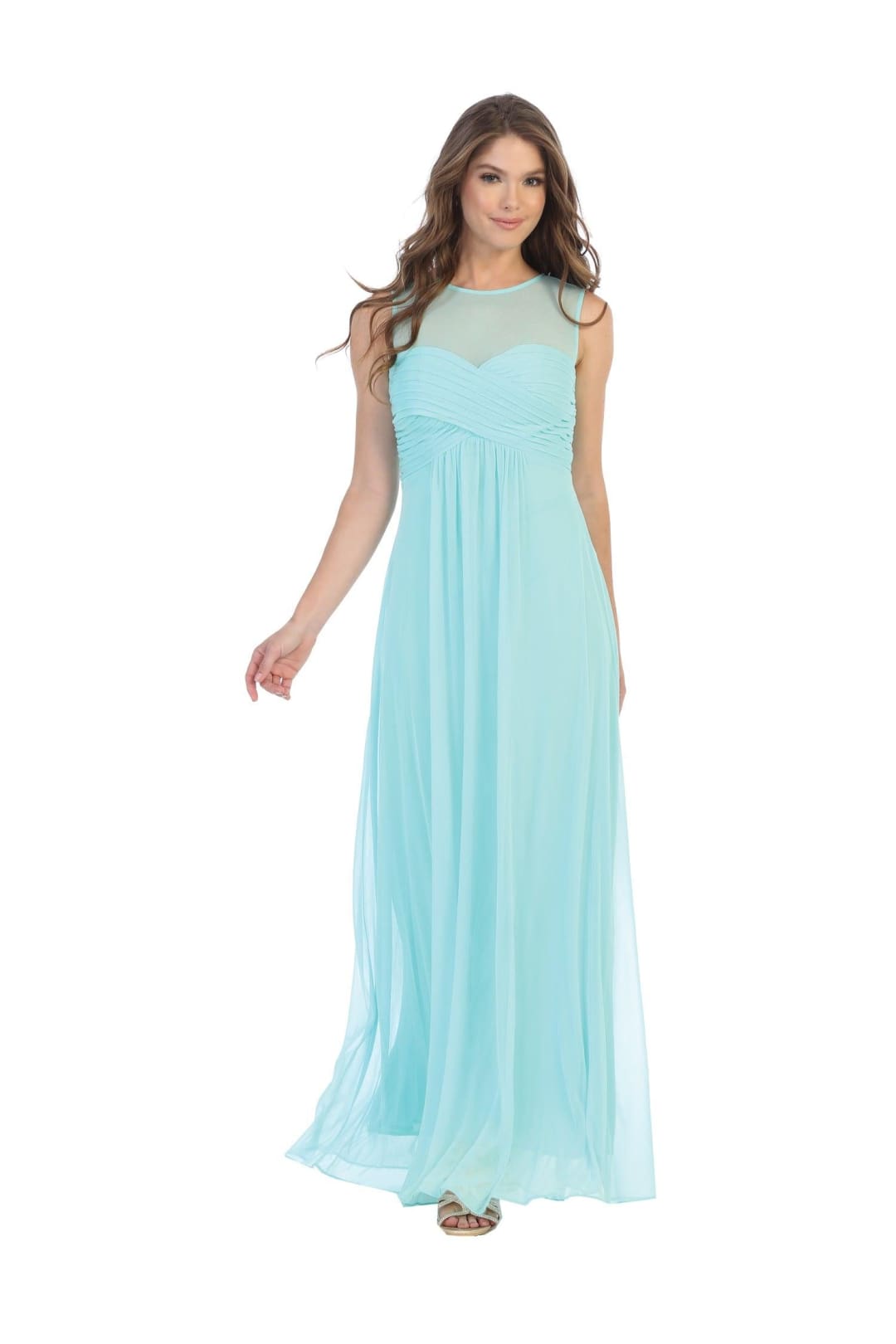 Long Sleeveless Bridesmaids Stretch Chiffon Dress - The Dress Outlet