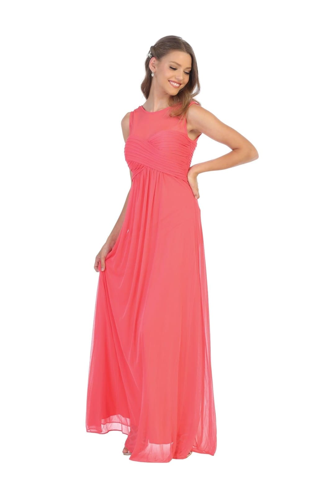 Long Sleeveless Bridesmaids Stretch Chiffon Dress - The Dress Outlet