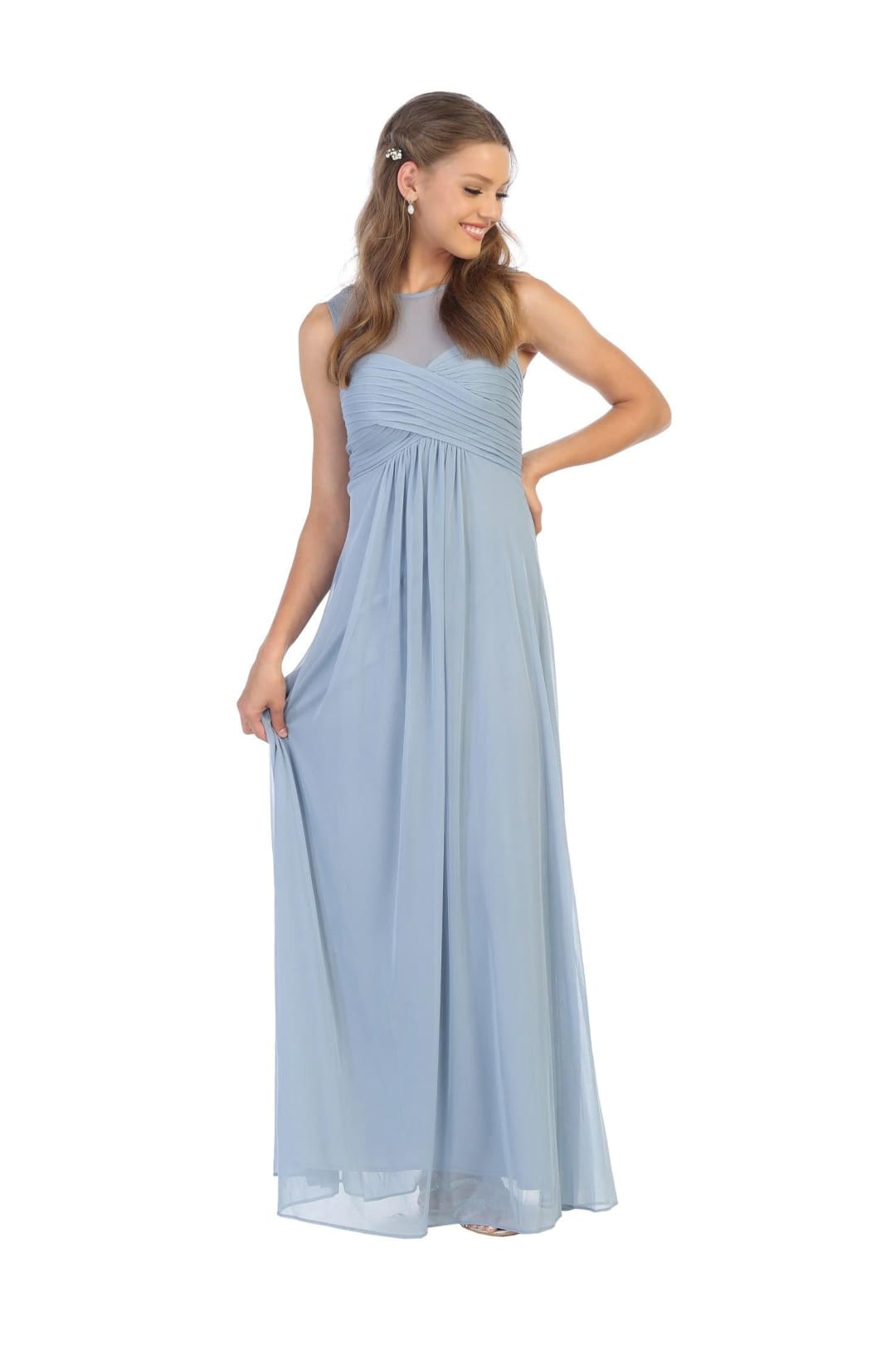Long Sleeveless Bridesmaids Stretch Chiffon Dress - The Dress Outlet