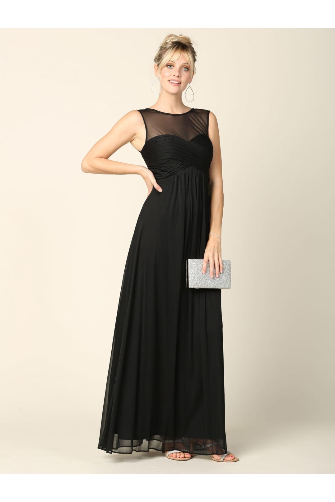 Long Sleeveless Bridesmaids Stretch Chiffon Dress - The Dress Outlet