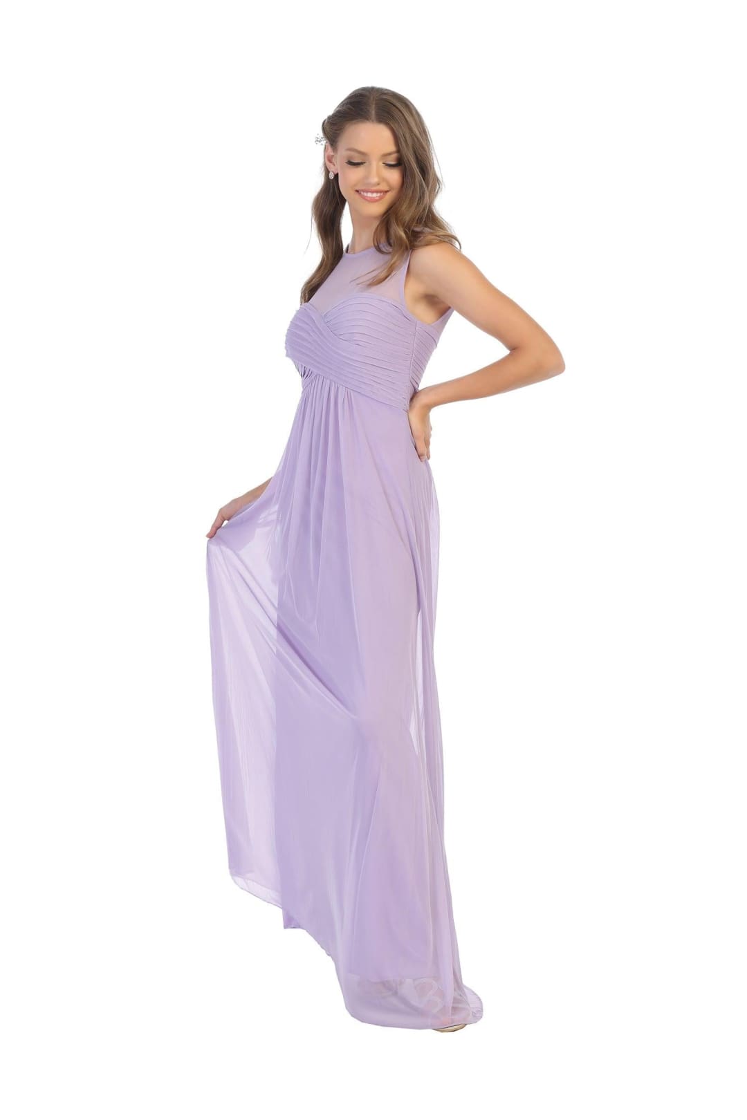 Long Sleeveless Bridesmaids Stretch Chiffon Dress - The Dress Outlet