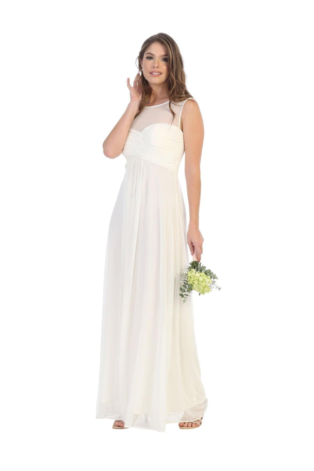 Long Sleeveless Bridesmaids Stretch Chiffon Dress - The Dress Outlet