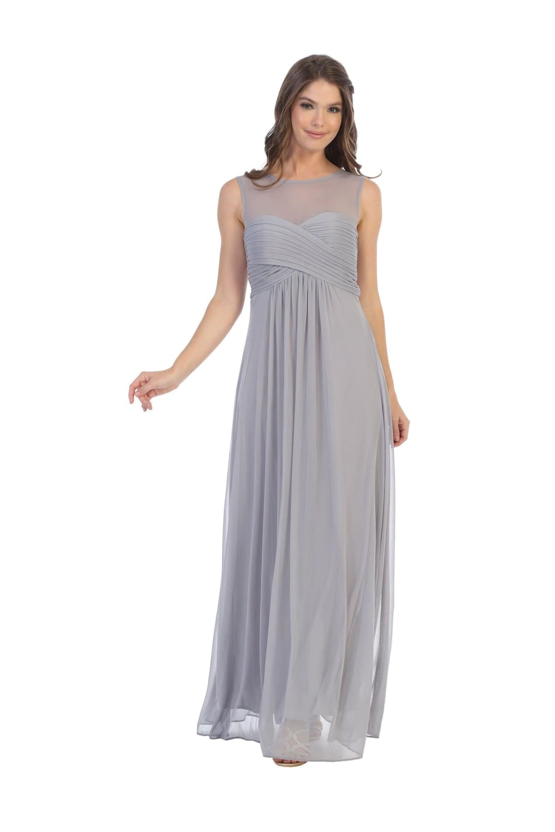 Long Sleeveless Bridesmaids Stretch Chiffon Dress - The Dress Outlet