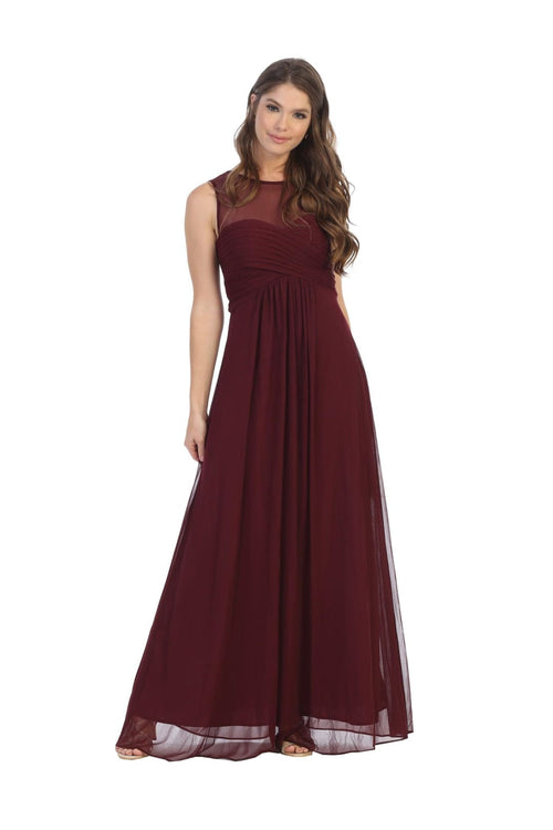 Long Sleeveless Bridesmaids Stretch Chiffon Dress - The Dress Outlet