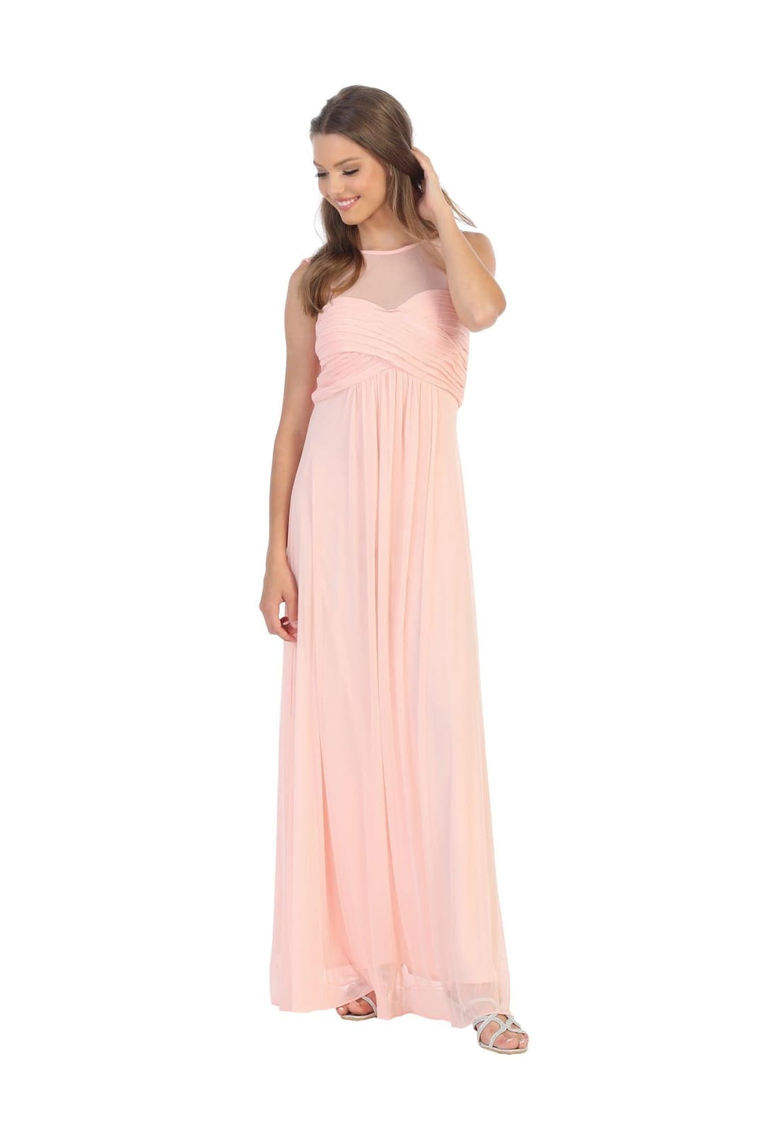 Long Sleeveless Bridesmaids Stretch Chiffon Dress - The Dress Outlet