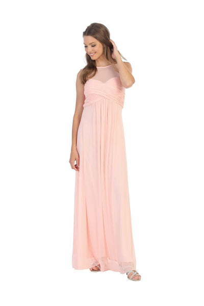 Long Sleeveless Bridesmaids Stretch Chiffon Dress - The Dress Outlet