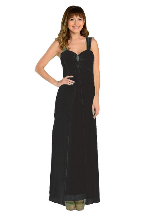 Long Sleeveless Chiffon Dress with Brooch by Poly USA-Long Formal Dresses-ABC Fashion