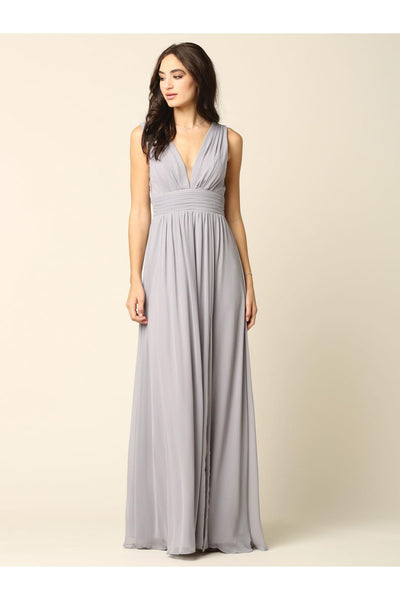 Long Sleeveless Formal Bridesmaids Slit Dress - The Dress Outlet