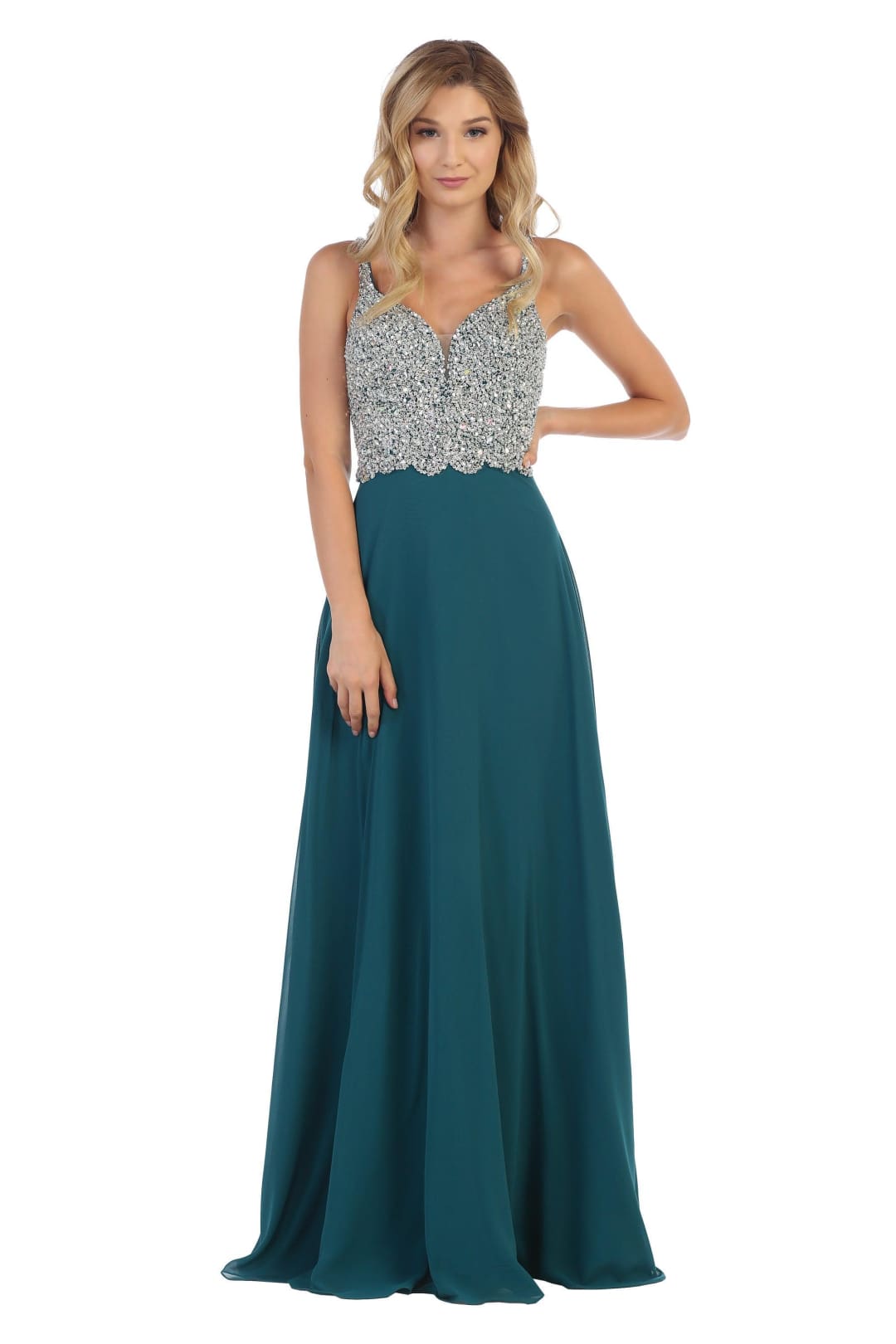 Long Sleeveless Formal Chiffon Dress - The Dress Outlet