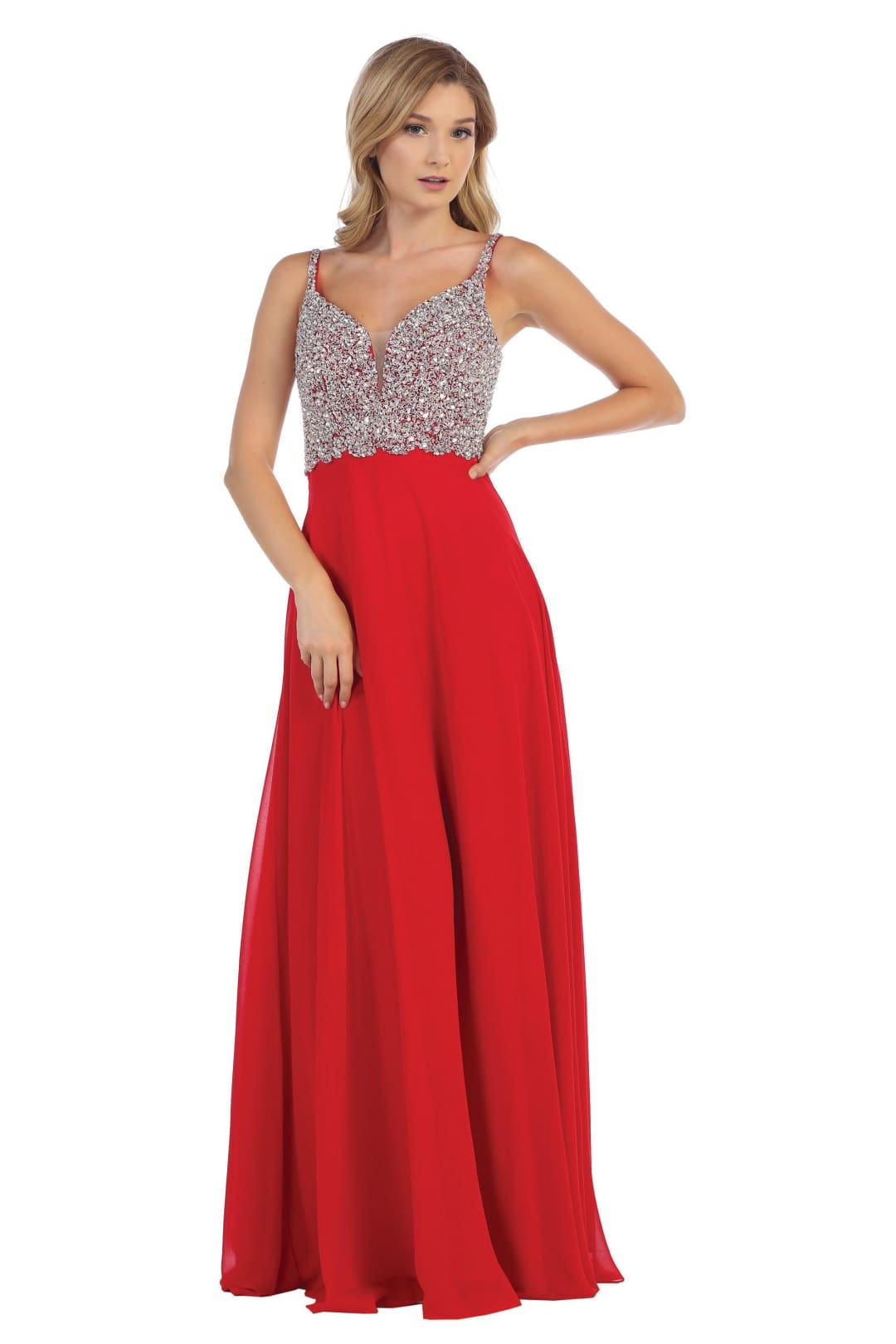 Long Sleeveless Formal Chiffon Dress - The Dress Outlet