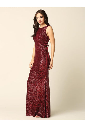 Long Sleeveless Formal Fitted Sequins Dress - The Dress Outlet