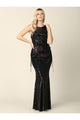 Long Sleeveless Formal Fitted Sequins Dress - The Dress Outlet