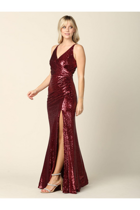 Eva USA 3394 Long Sleeveless Formal Fitted Sequins Prom Dress