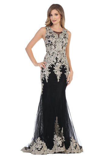 Long Sleeveless Formal Mermaid Lace Prom Dress - The Dress Outlet