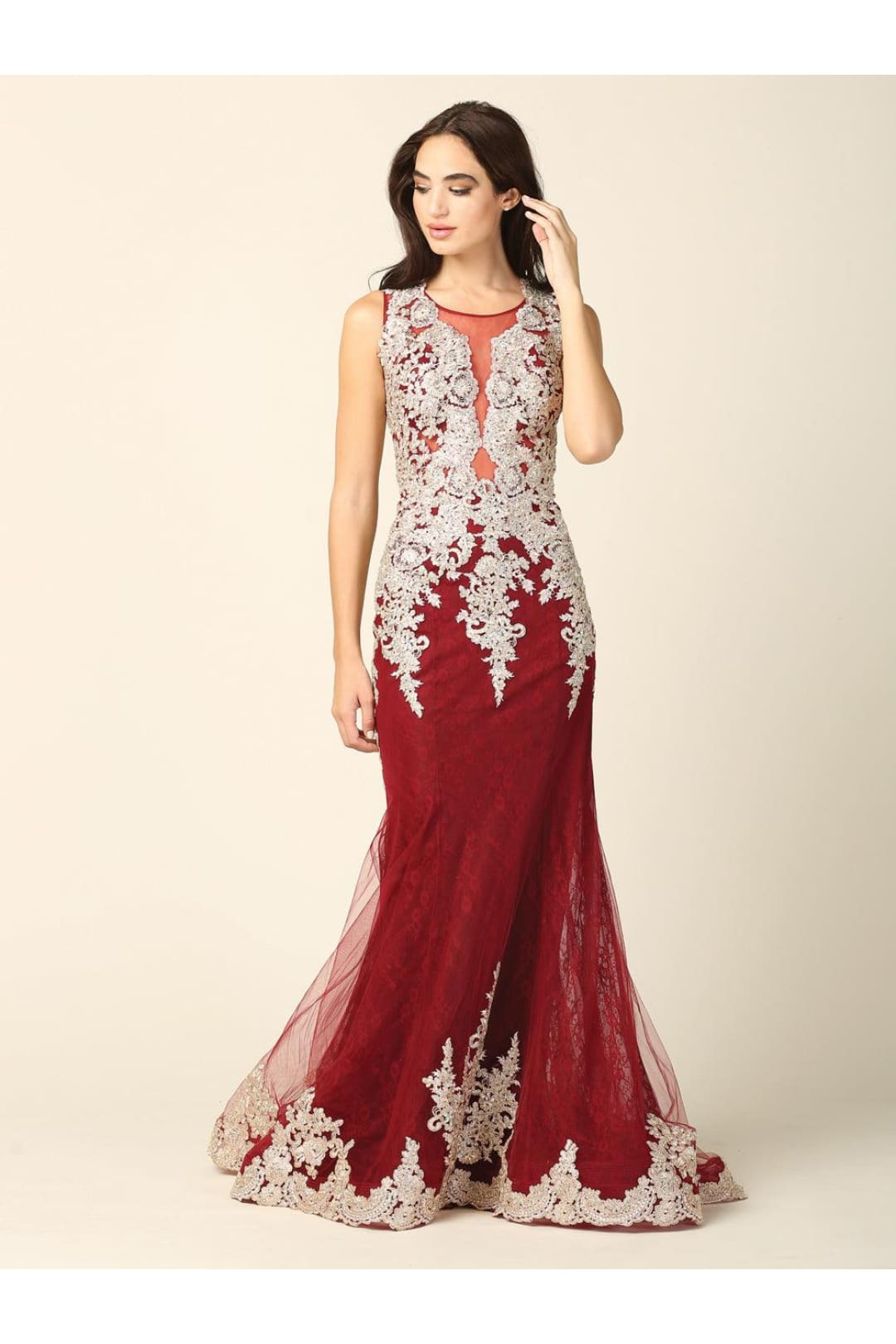 Eva USA 5135 Long Sleeveless Formal Mermaid Lace Prom Dress