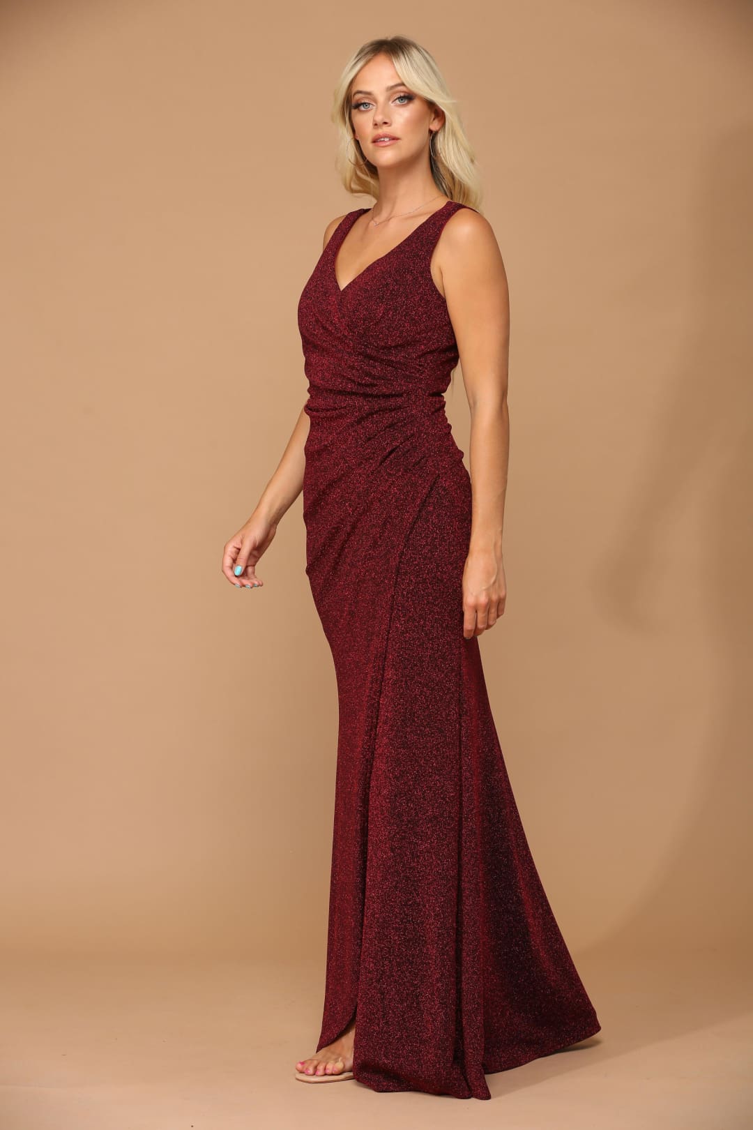 Long Sleeveless Metallic Mother of the Bride Dress
