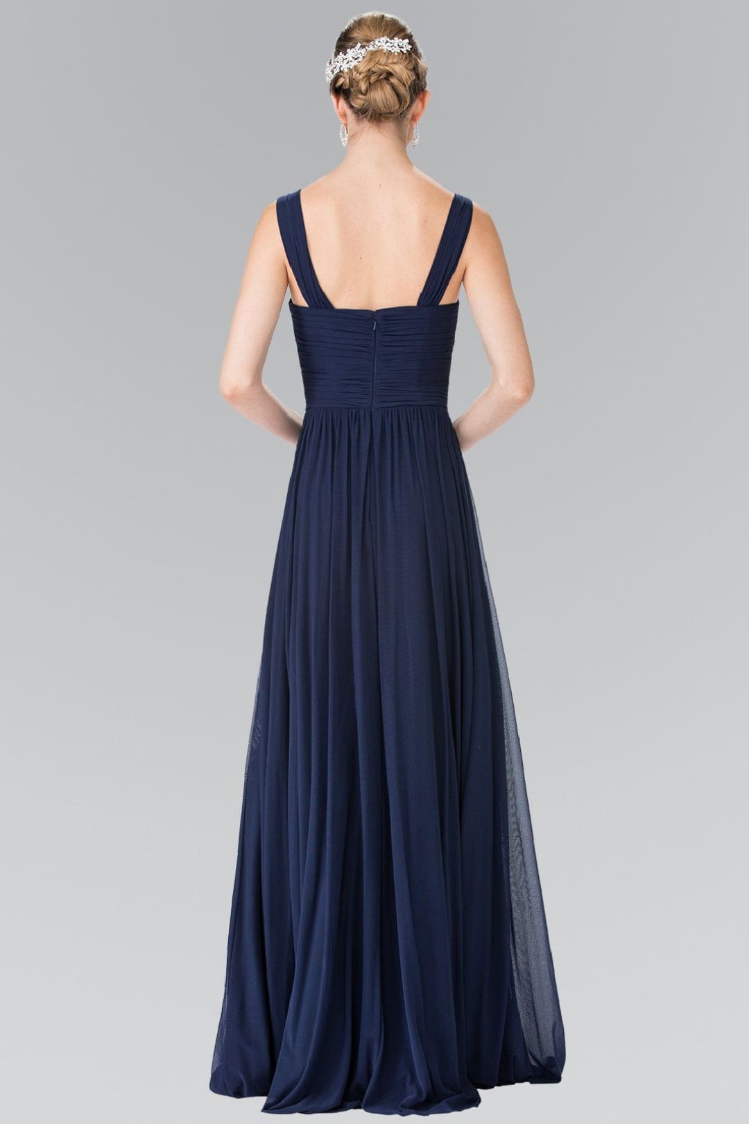 Long Sleeveless Pleated Dress with Front Cutout by Elizabeth K GL2366 - Long Formal Dresses