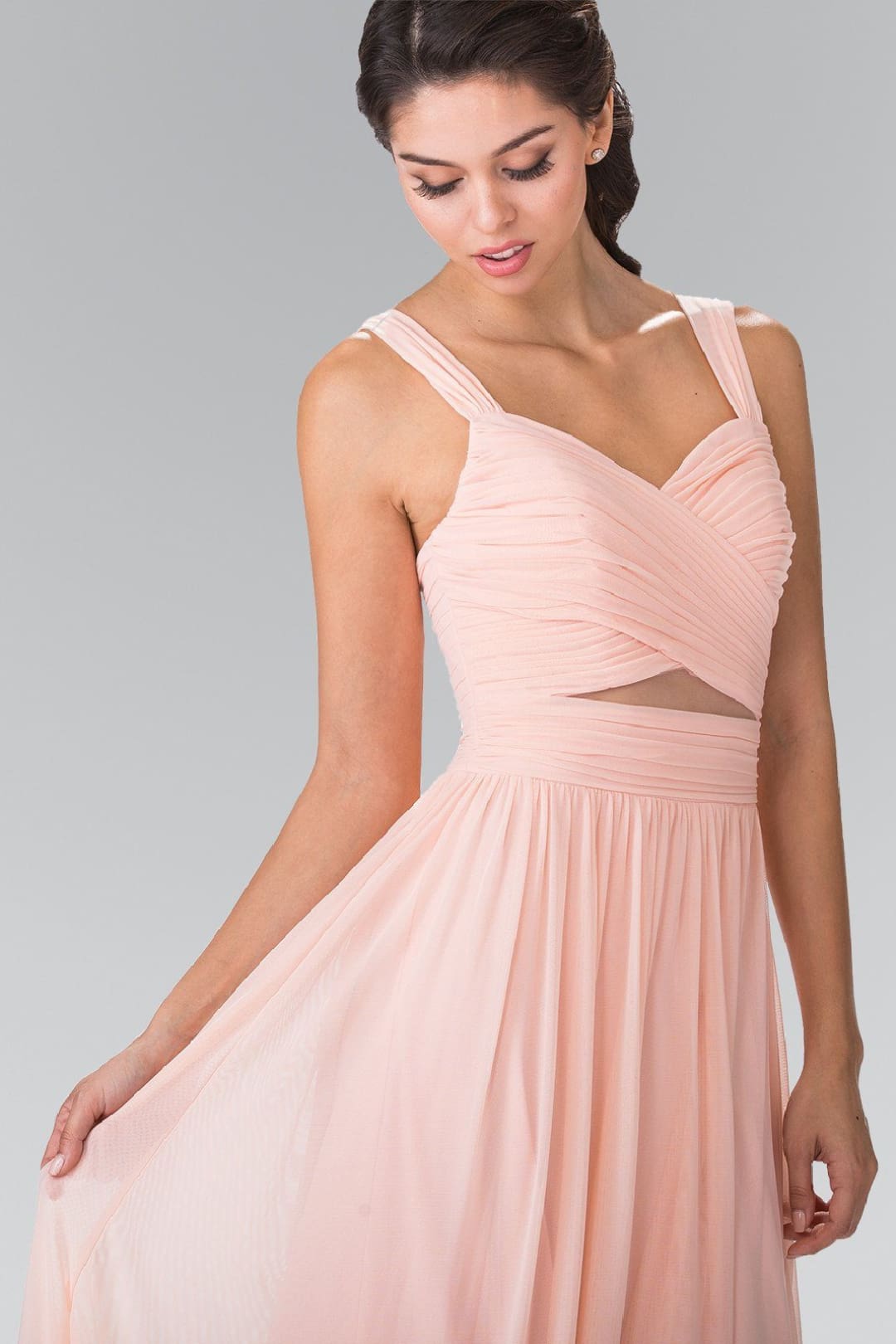 Long Sleeveless Pleated Dress with Front Cutout by Elizabeth K GL2366 - Long Formal Dresses