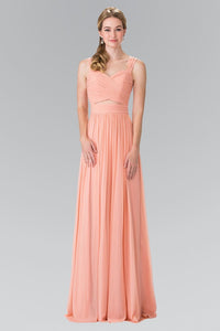 Long Sleeveless Pleated Dress with Front Cutout by Elizabeth K GL2366-Long Formal Dresses-ABC Fashion