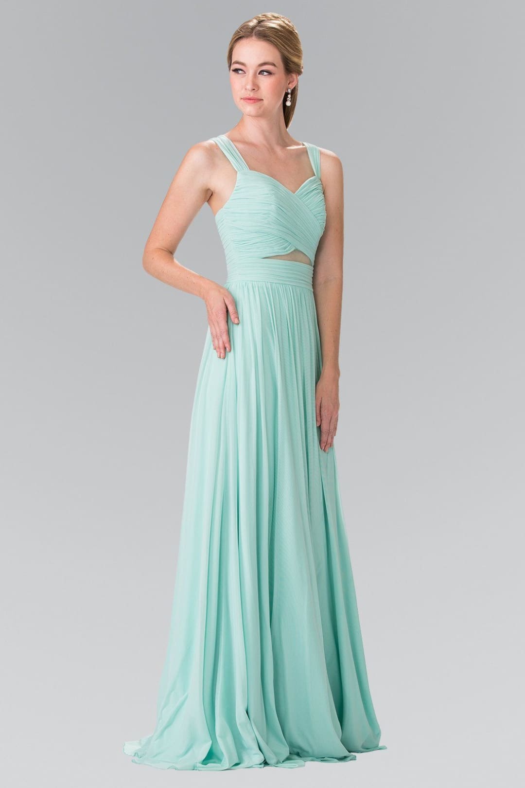 Long Sleeveless Pleated Dress with Front Cutout by Elizabeth K GL2366-Long Formal Dresses-ABC Fashion