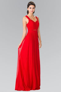 Long Sleeveless Pleated Dress with Front Cutout by Elizabeth K GL2366-Long Formal Dresses-ABC Fashion