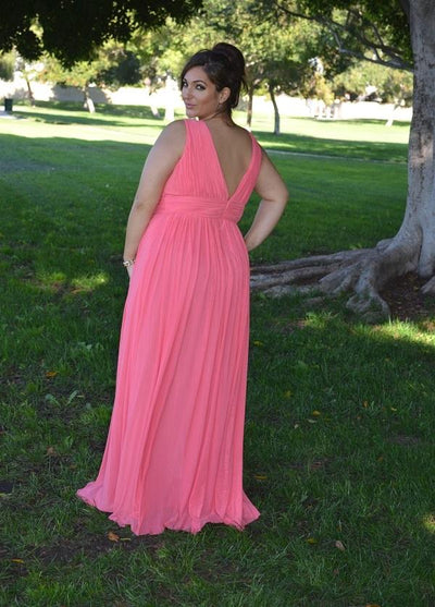 Poly USA 8408 Long Sleeveless V-Neck Dress with Open Back