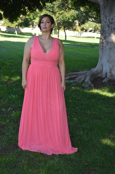 Poly USA 8408 Long Sleeveless V-Neck Dress with Open Back