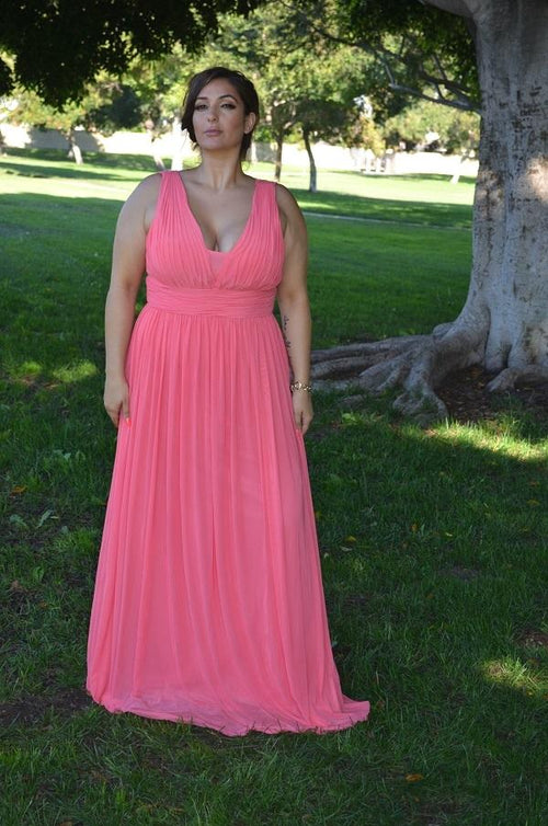 Poly USA 8408 Long Sleeveless V-Neck Dress with Open Back