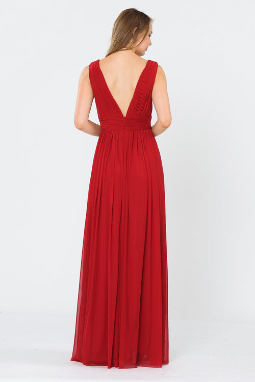 Poly USA 8408 Long Sleeveless V-Neck Dress with Open Back