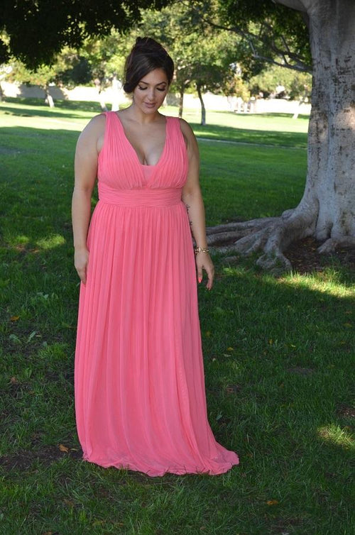 Poly USA 8408 Long Sleeveless V-Neck Dress with Open Back