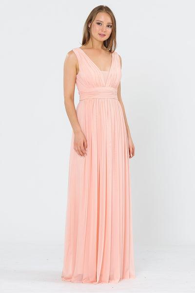 Poly USA 8408 Long Sleeveless V-Neck Dress with Open Back