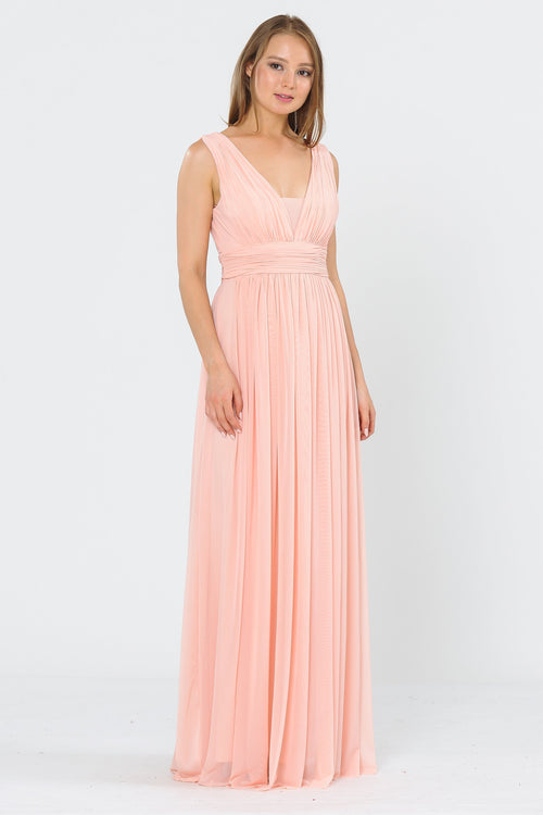 Poly USA 8408 Long Sleeveless V-Neck Dress with Open Back