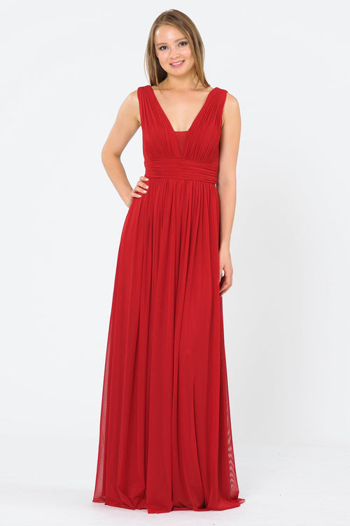 Poly USA 8408 Long Sleeveless V-Neck Dress with Open Back