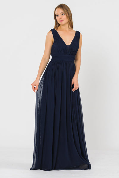 Poly USA 8408 Long Sleeveless V-Neck Dress with Open Back