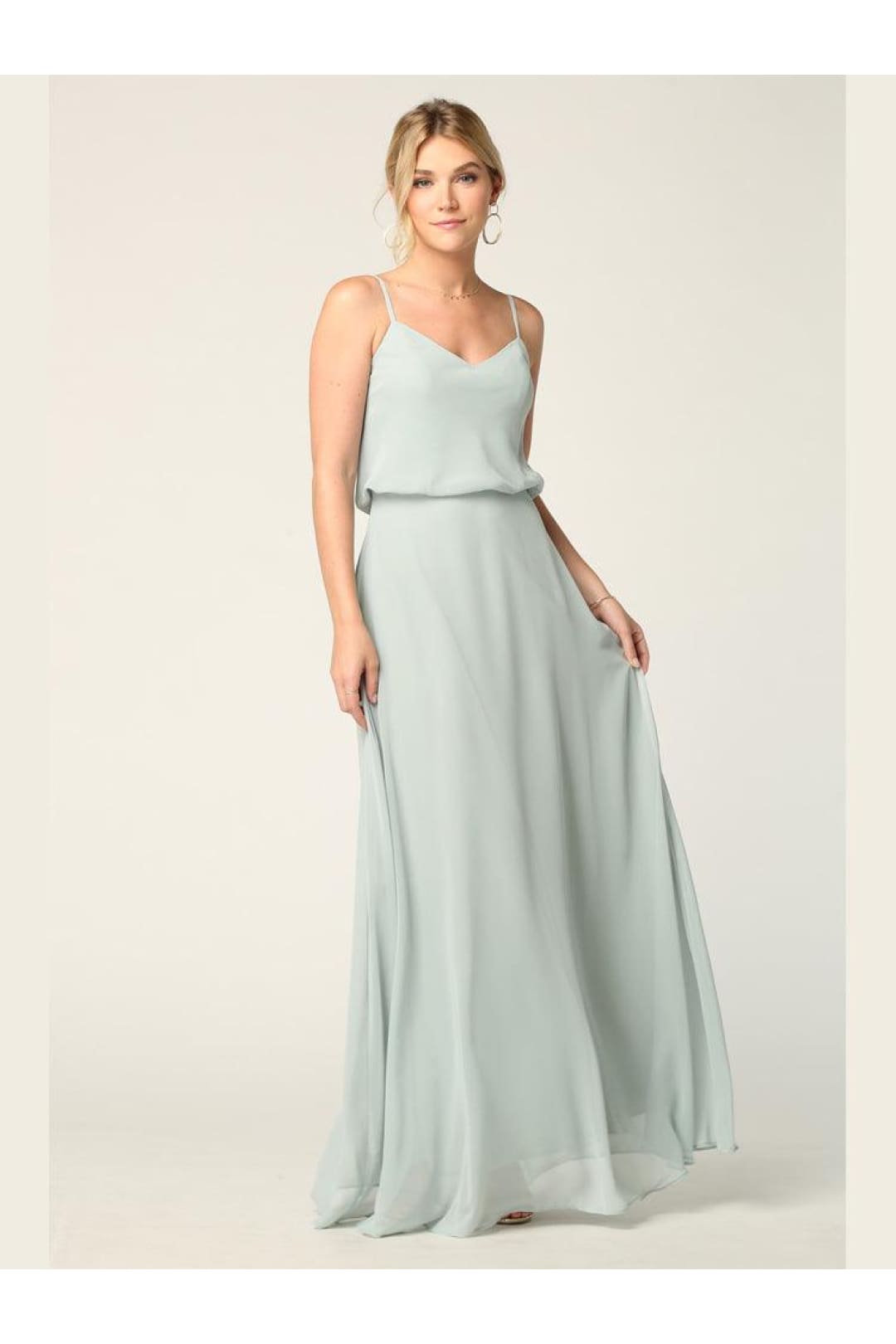 Long Spaghetti Strap Blouson Bridesmaids Dress - The Dress Outlet
