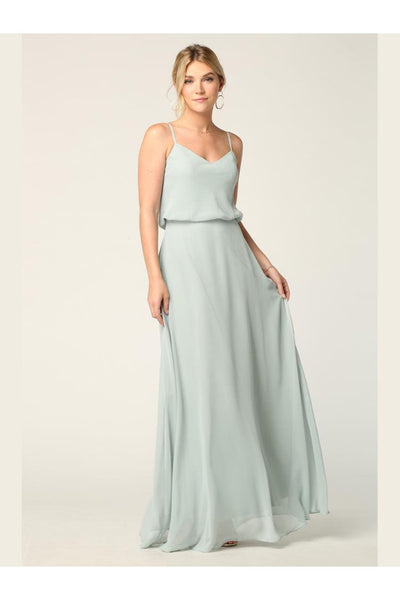 Long Spaghetti Strap Blouson Bridesmaids Dress - The Dress Outlet