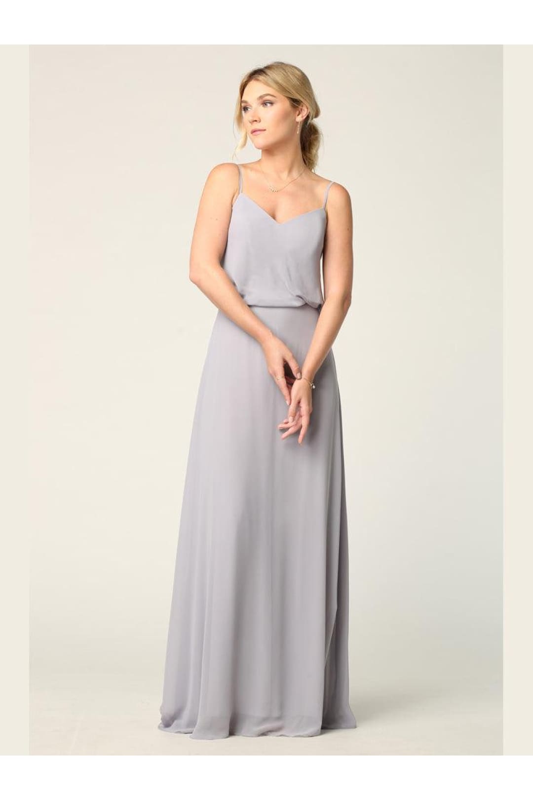 Long Spaghetti Strap Blouson Bridesmaids Dress - The Dress Outlet