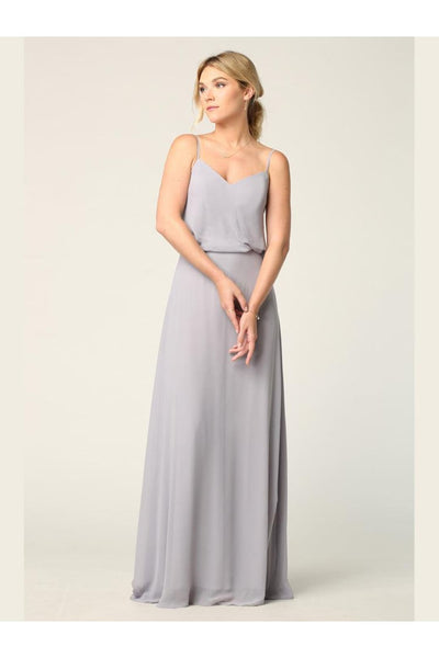 Long Spaghetti Strap Blouson Bridesmaids Dress - The Dress Outlet