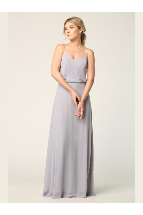 Long Spaghetti Strap Blouson Bridesmaids Dress - The Dress Outlet