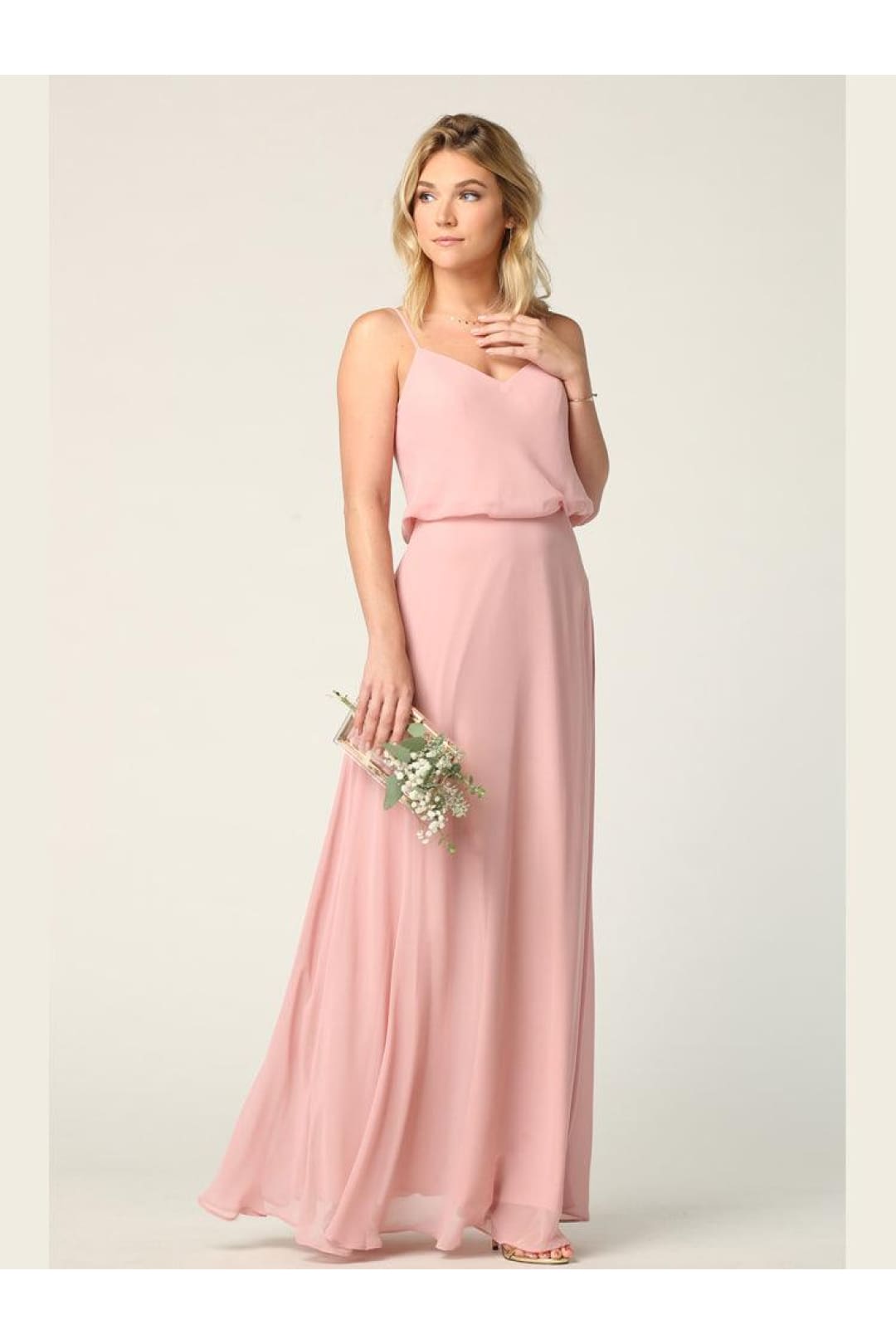 Long Spaghetti Strap Blouson Bridesmaids Dress - The Dress Outlet